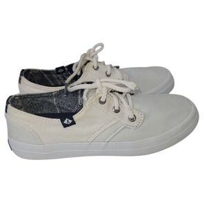 Sperry Top Sider Women White Canvas Sneak Boating Shoes Preppy Beach Fisherman